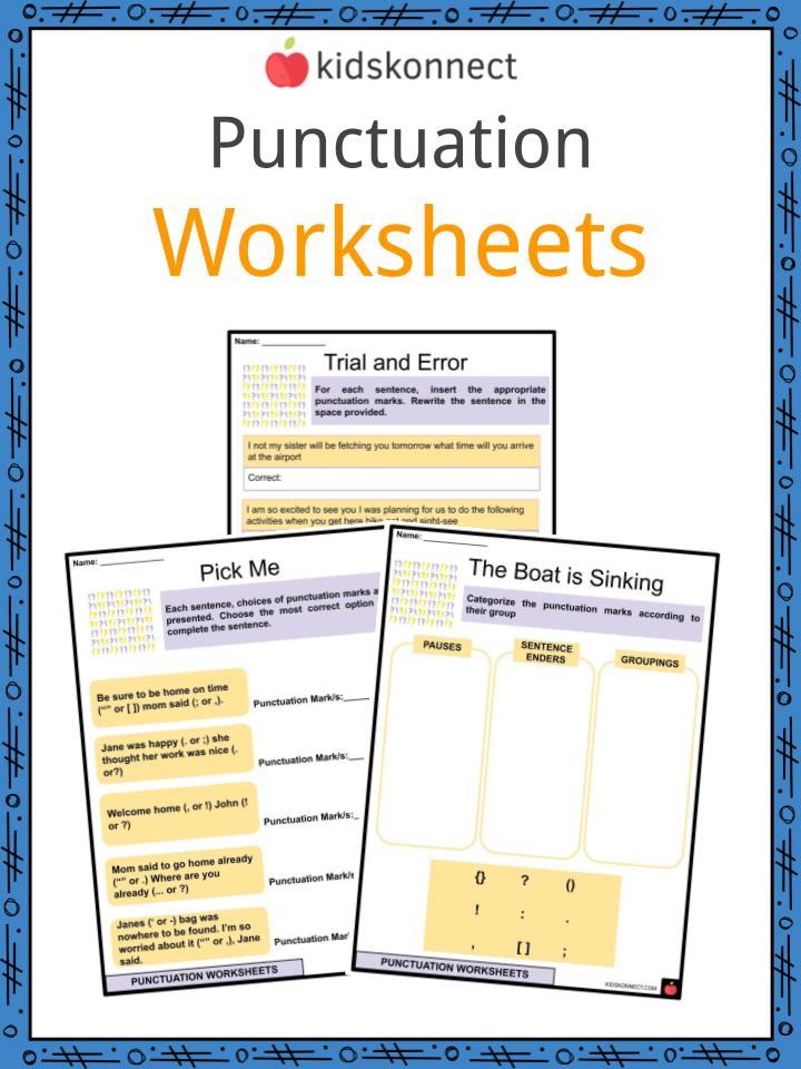 punctuation examples worksheets description for kids