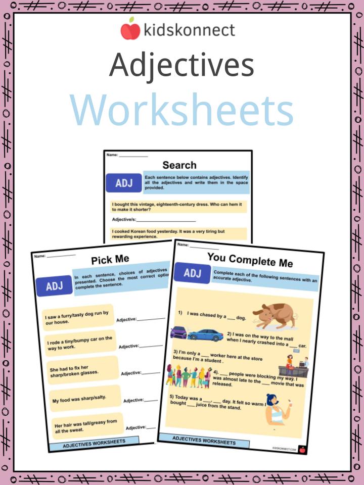 adjectives definition worksheets types for kids