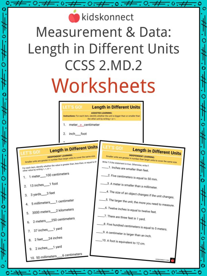Measurement & Data Length in Different Units CCSS 2.MD.2 Worksheets