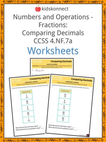 Numbers and Operations - Fractions Comparing Decimals CCSS 4.NF.7 Worksheets