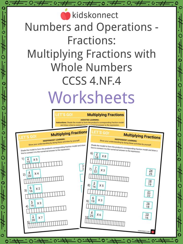 Numbers and Operations - Fractions Multiplying Fractions with Whole Numbers CCSS 4.NF.4 Worksheets