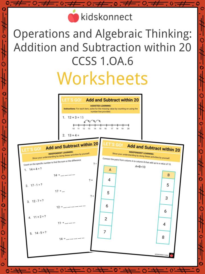 Operations and Algebraic Thinking Addition and Subtraction within 20 CCSS 1.OA.6 Worksheets