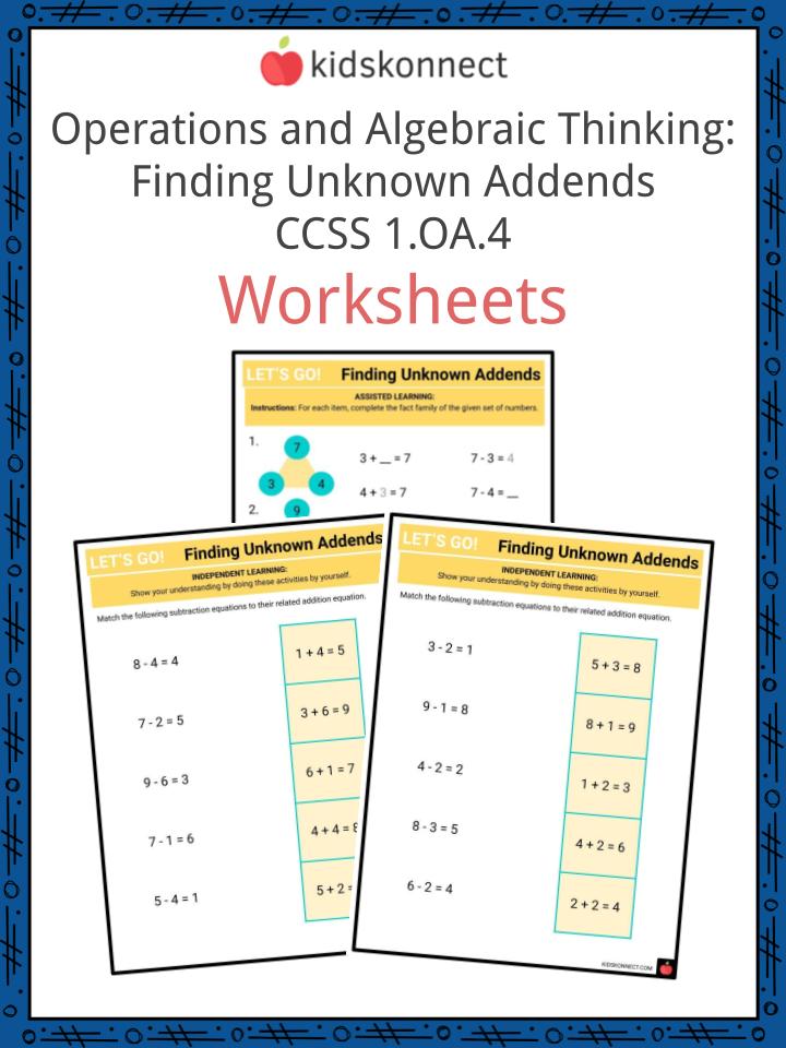 Operations and Algebraic Thinking Finding Unknown Addends CCSS 1.OA.4 Worksheets