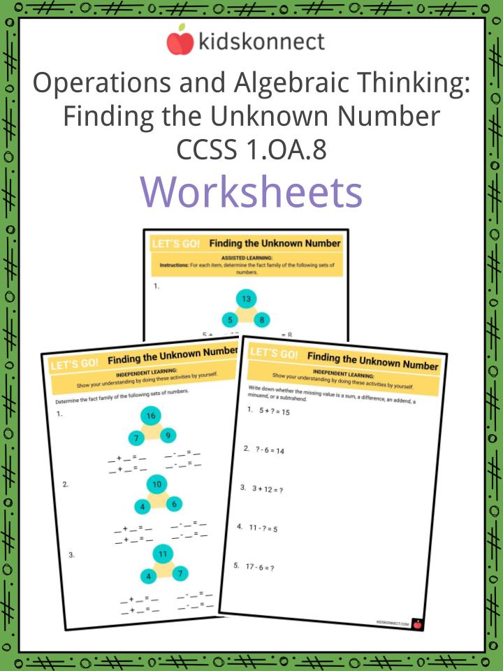 Operations and Algebraic Thinking Finding the Unknown Number CCSS 1.OA.8 Worksheets