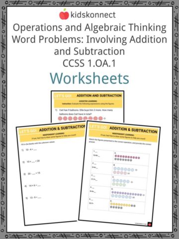 Operations and Algebraic Thinking Word Problems Involving Addition and Subtraction CCSS 1.OA.1 Worksheets