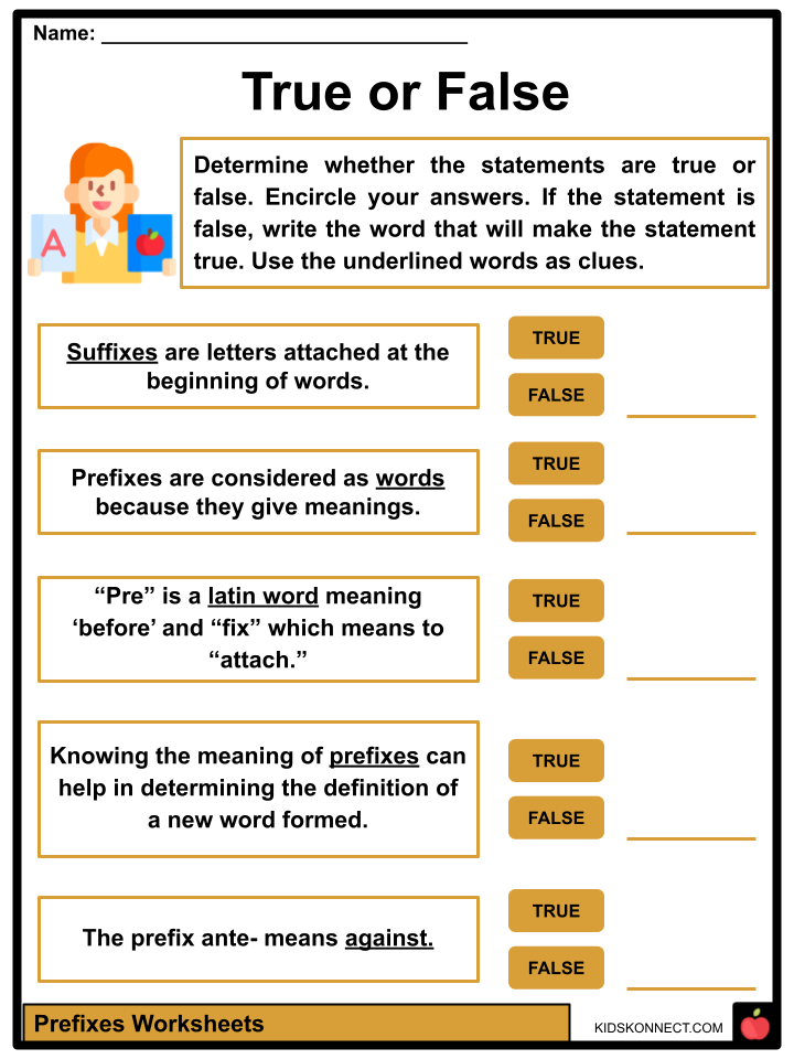 Prefixes true or false activity