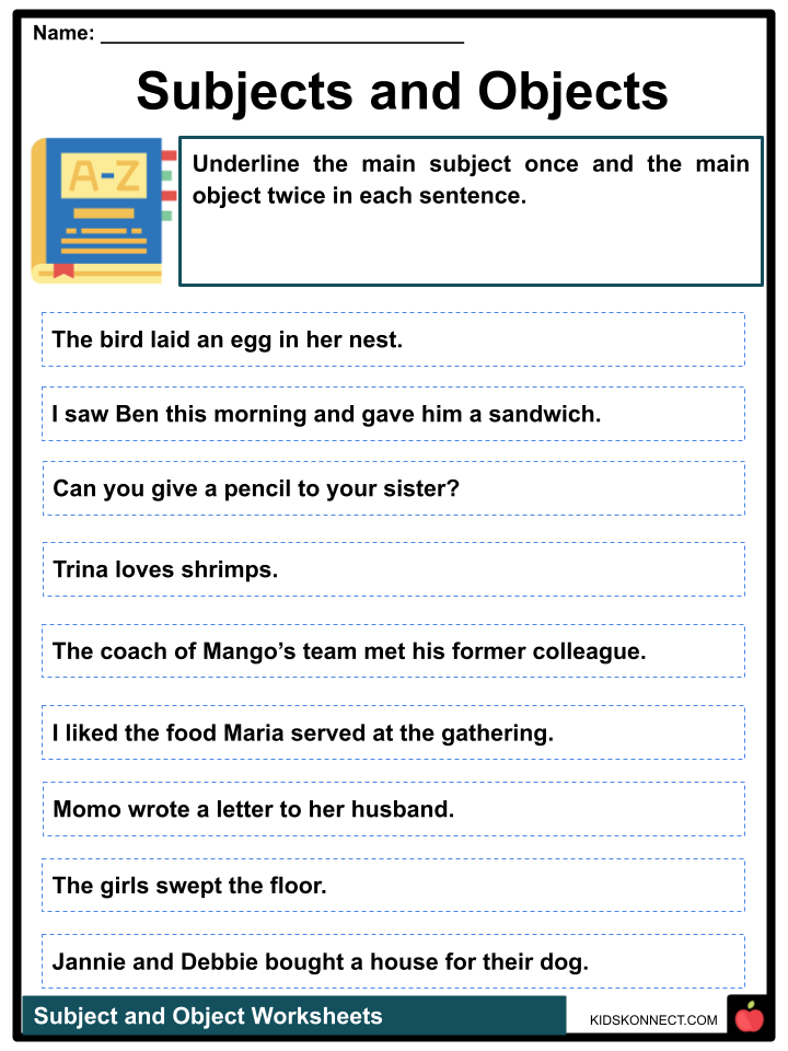Subject Object Worksheets For Kids Facts Examples
