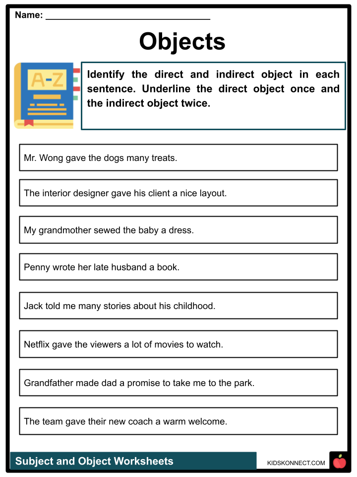 Identifying Subject Verb Object Worksheets