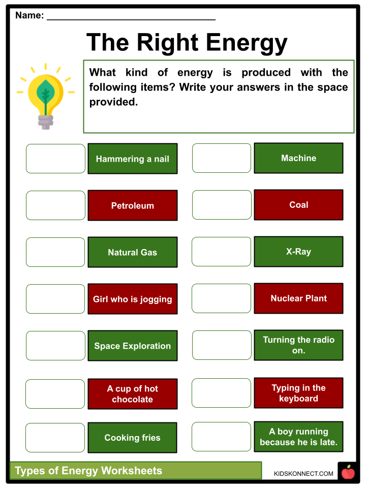 types of energy worksheet pdf