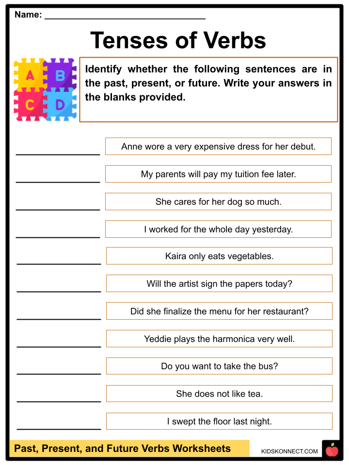 Past Present Future Verbs Facts Worksheets For Kids