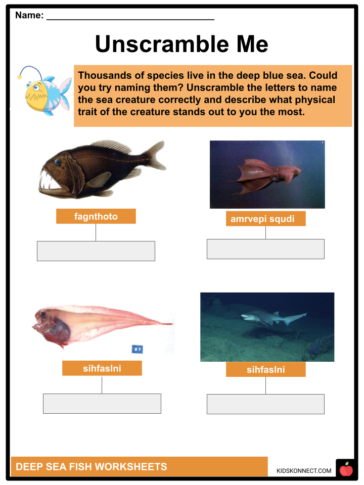 Deep Sea Fish Facts & Worksheets