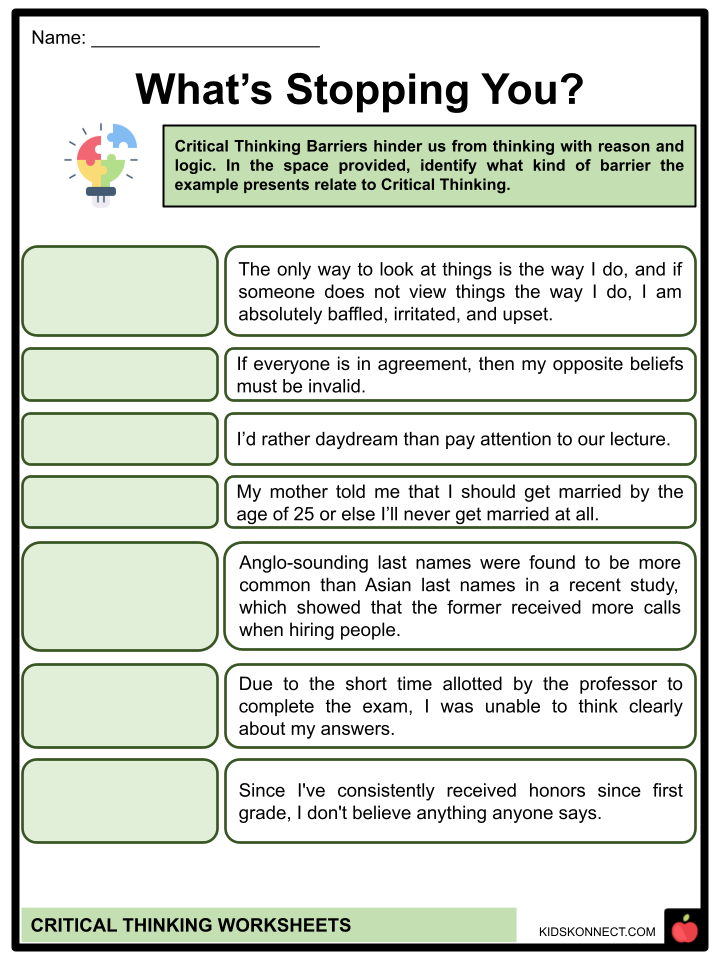 worksheet on critical thinking