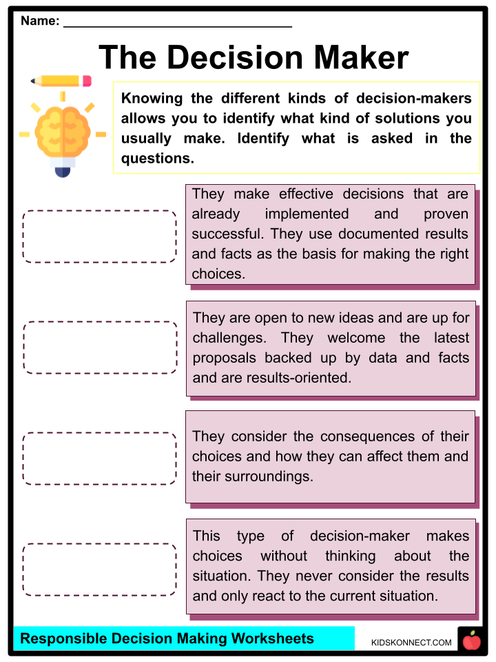 problem solving and decision making worksheet