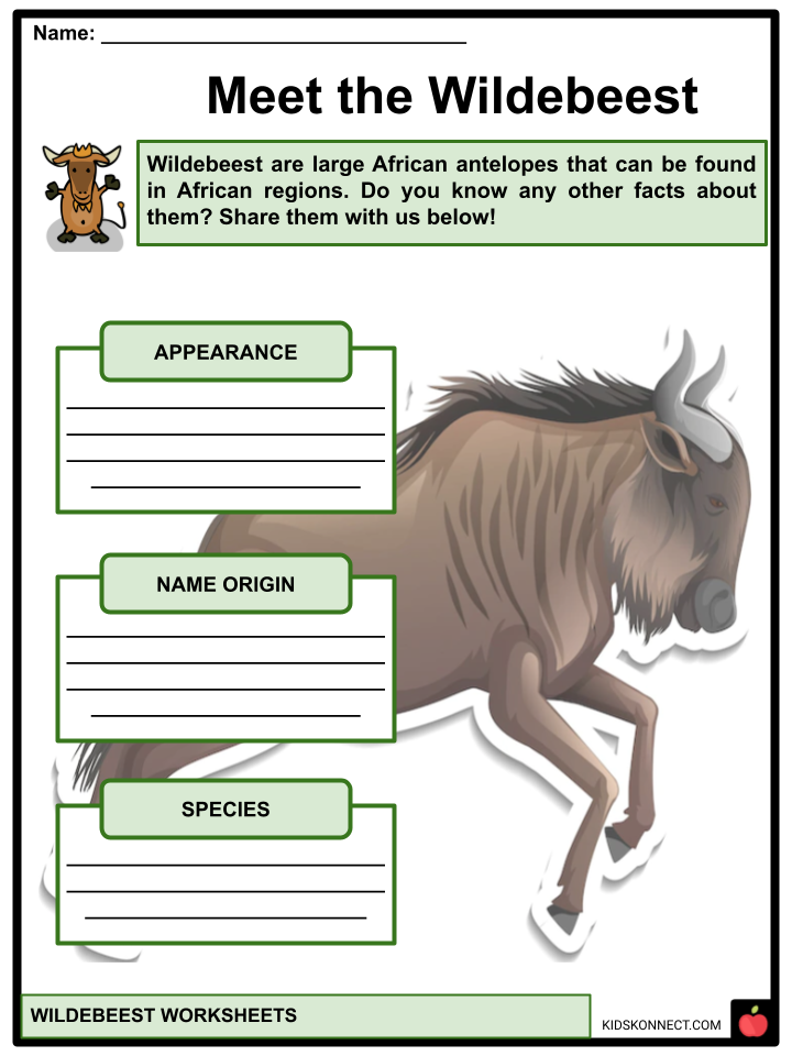 Wildebeest Worksheets