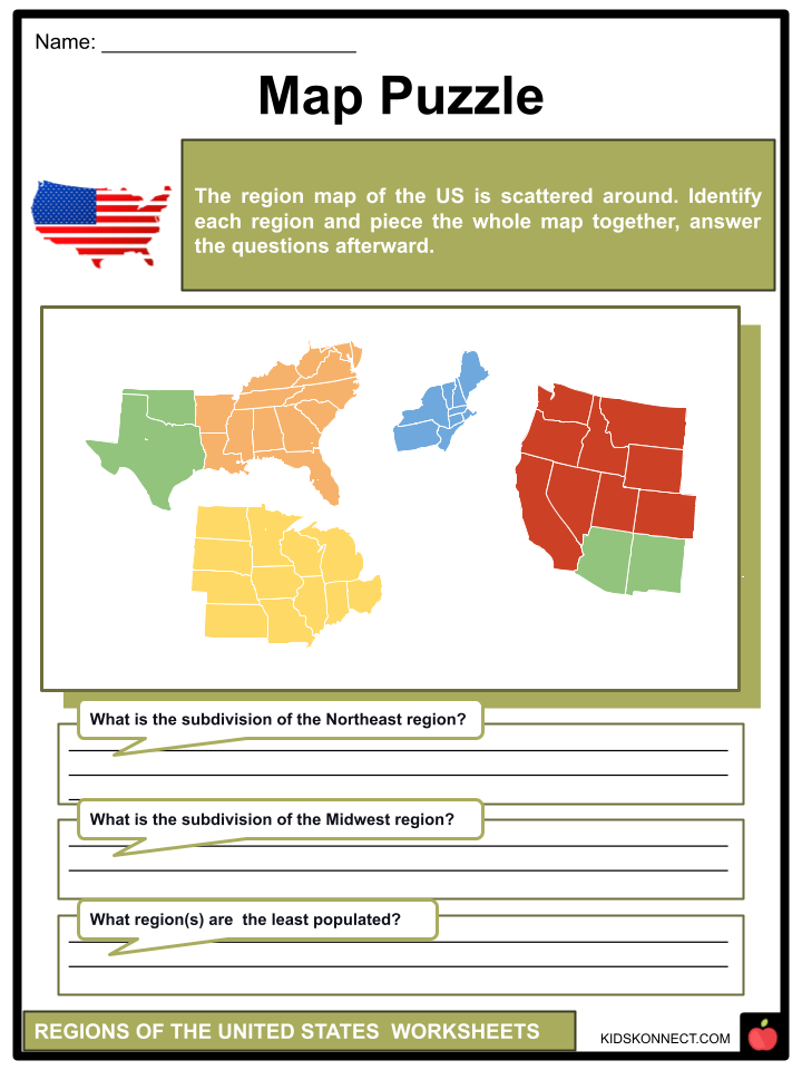Regions of the United States Worksheets