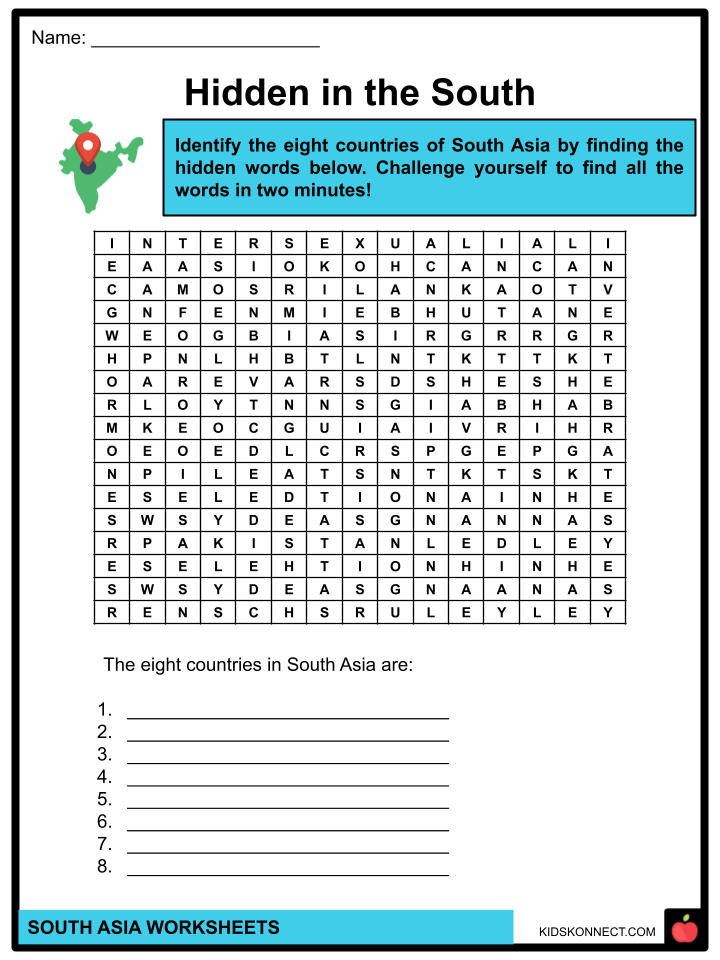 South Asia Worksheets