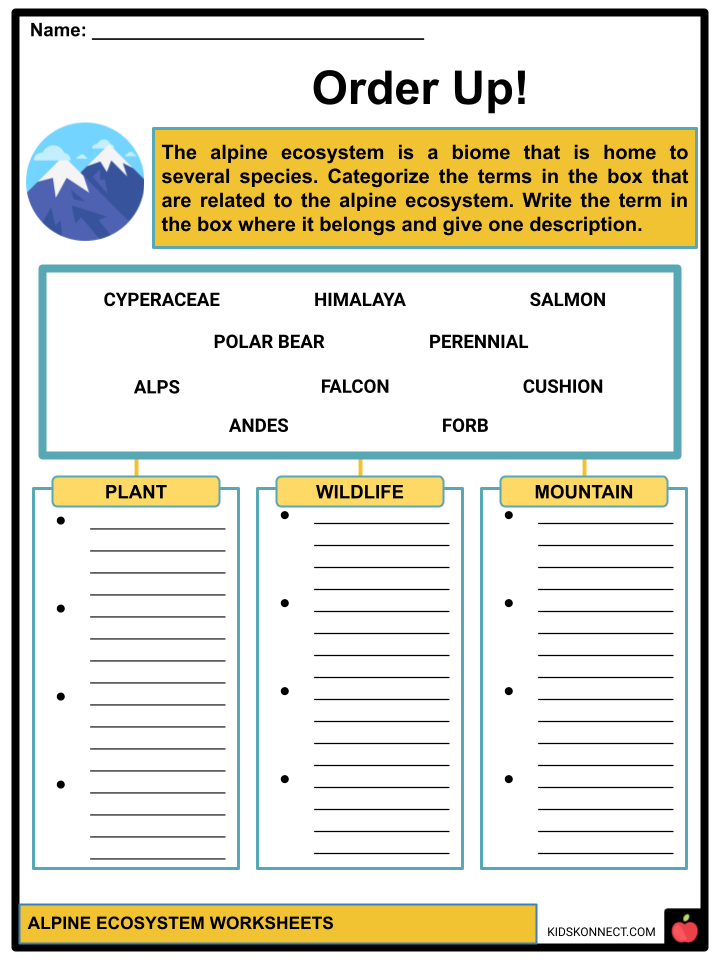 Alpine Ecosystem Worksheets