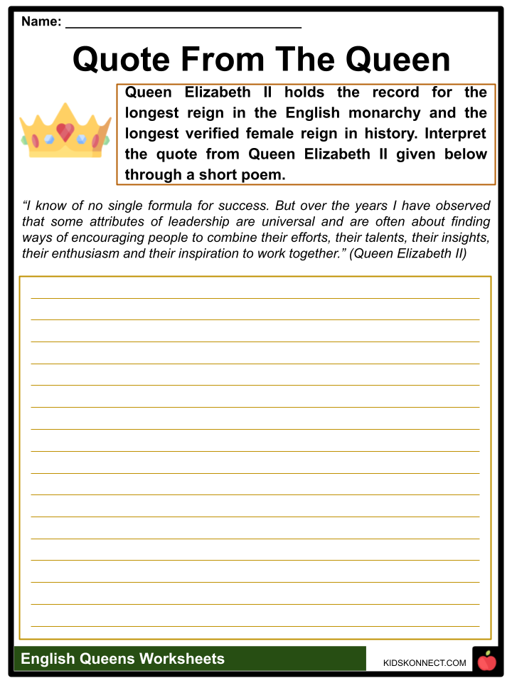English Queens Worksheets